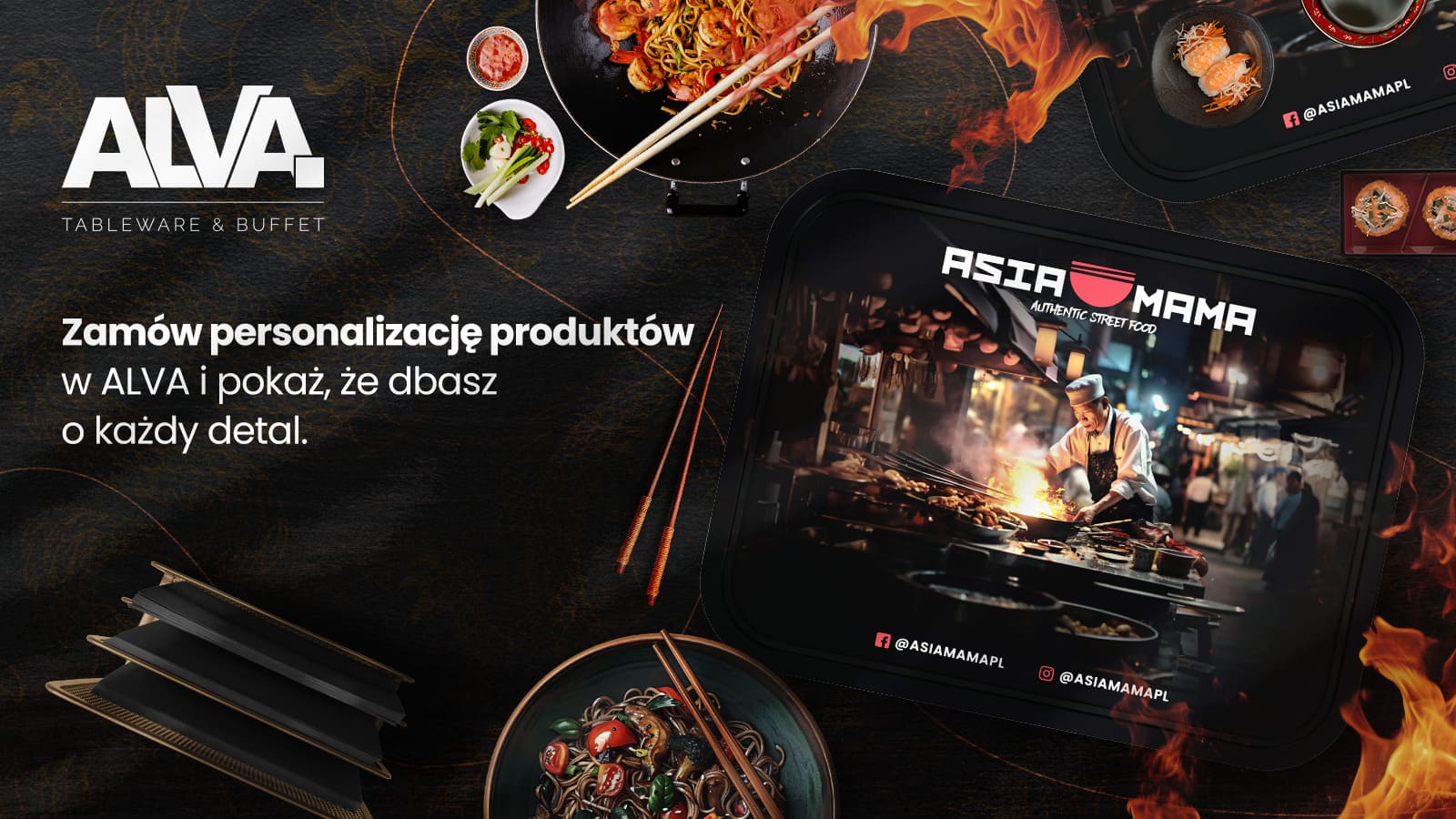 Personalizacja produktu ALVA – nadruk logo na zastawie i akcesoriach.
